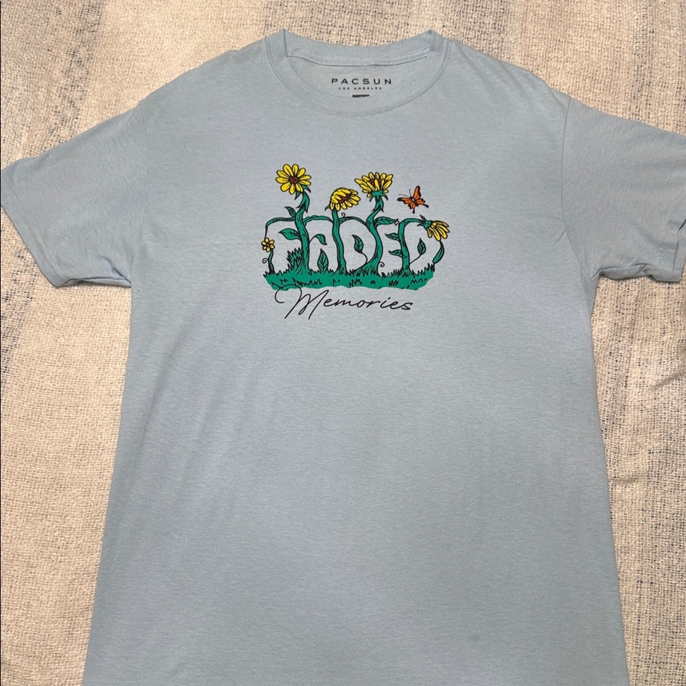 PacSun Light Blue 'Faded Memories' Floral Graphic Tee